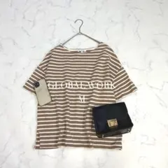 グローバルワーク/半袖カットソーMサイズコットン100Tシャツボーダースリット