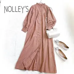 【NOLLEY'S 】ノーリーズ ストライプシャツワンピース(F)ブラウン系