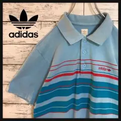 【銀タグ90s】アディダス　ボーダーポロシャツ　刺しゅう　ヴィンテージ　T34のサムネイル