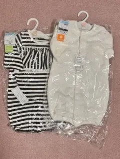 新品新生児ベビー冬用白コンビドレスとストライプコンビドレスセット