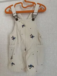 ZARA 花柄刺繍 コーデュロイジャンバースカート