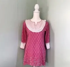 状態◎【リメイク古着】ビビットピンク×レース ワンピ/チュニック