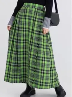 美品　ラビアンジェ　4L 大きいサイズ　チェック　ロング　プリーツ　スカート　緑