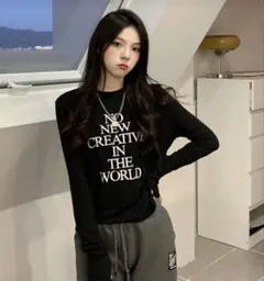 シーイン　shein 長袖　ロンT ロゴ　グラフィック　黒　ブラック