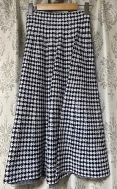 【期間限定】秋冬 千鳥格 フレア ニット ロングスカート 総柄 未使用