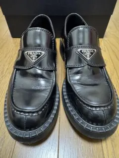 PRADA チョコレートブラッシュドローファー ブラック 27.5cm