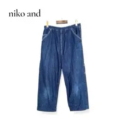 ニコアンド デニムイージーパンツ Ｌインディゴ 綿100% ウエストゴムゆったり