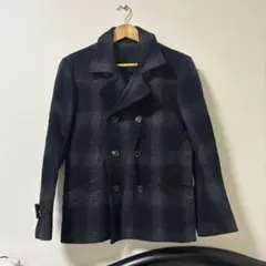 HALB ダークグレー チェック柄 ピーコート