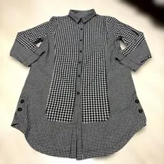 ギリギリ価格。黒白ギンガムチェック柄の綿混の可愛いチュニックシャツワンピース