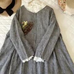 サマンサモスモス★ リネン*前後着*シンプル前開きワンピース＊羽織にも＊難あり