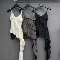 フェアリーグランジ グレー ダメージ フリル キャミ　ダークコア　y2k y3k