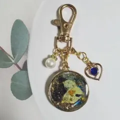 押し花 レジン チャーム キーホルダー ゴールド