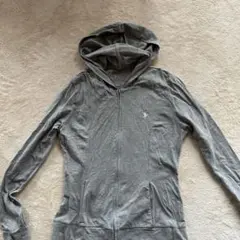 ポロ刺繍フルジップパーカー グレー