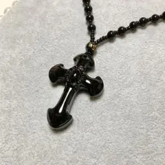 ブラックカラービーズガラスクロス十字架ロザリオネックレス黒ゴシックダークコア