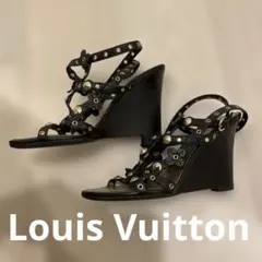 【美品】Louis Vuitton スタッズ付き黒レザーサンダル　36.5