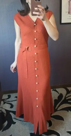 【美品】ジャスグリッティー ニットワンピース オレンジ