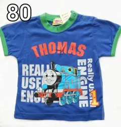 【きかんしゃトーマス】半袖Tシャツ(べビー80cm )青　新品のサムネイル