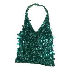 グリーン スパンコール キャミソールトップエメラルドグリーン背中あき グラマラス