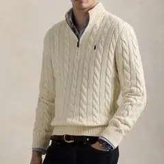 【極美品】現行品 ポロラルフローレン クォータージップ ケーブルニット コットン