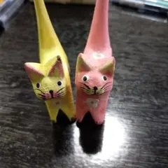 バリ島 木彫り ネコの置物2個セット 猫の置物 - 일본구매대행 직구 재팬큐