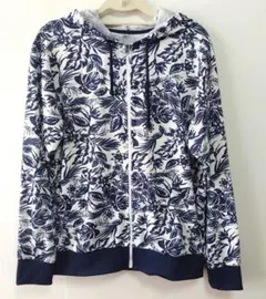 美品　しまむら花柄フルジップパーカー 　ネイビー　サイズM