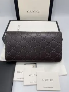 美品　グッチ　GUCCI　シマレザー　ブラウン　長財布　ラウンド　ファスナー
