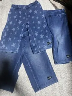 ムージョンジョン星柄、無地デニムハーフパンツ 110センチ3点セット
