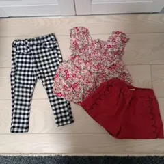 チェックパンツ 花柄トップス　ショートパンツ　セット売り　80-90 女の子