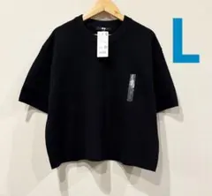 UNIQLOウォッシャブルミラノリブセーターLブラック　半袖　ユニクロのサムネイル