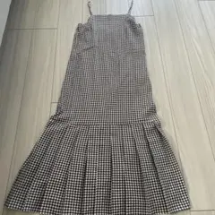 ギンガムチェック キャミワンピース フレアプリーツ裾