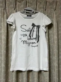 pom ponette リボン柄Tシャツ フリル袖　L 160サイズ