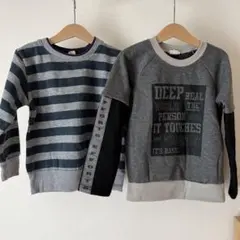 トレーナー 裏起毛120cm キッズ　グレー　ボーダー　２枚セット　男の子