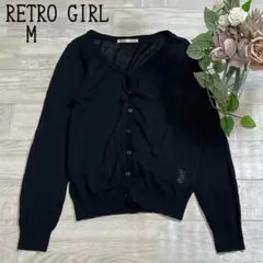 【レトロガールRETRO GIRL】薄手　Vネックカーディガン長袖　黒　羽織りM
