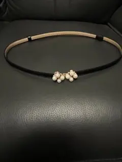 パールモチーフ 細ベルト ブラック