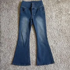 ハイウエスト ブーツカットデニム ダークブルー