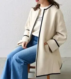 SHIPS any 〈UVカット〉ジャージーパイピングノーカラーコート ベージュ