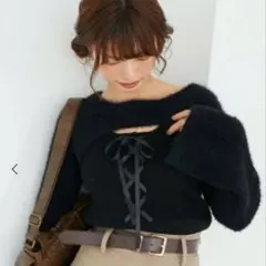 MAJESTIC LEGON デコルテオープンレースアップニット