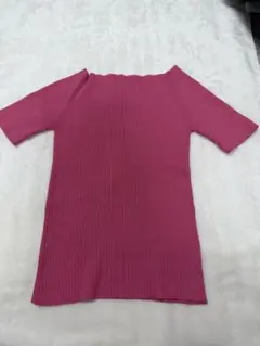リブ編みオフショルダー半袖Tシャツ ピンクのサムネイル