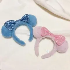 ふわふわスパンコールカチューシャ ディズニー ピンク ブルー ミニー