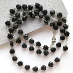 ガラス黒　ロング　ビーズネックレス　既製品