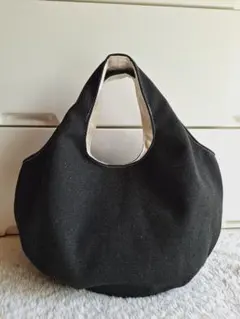 11号ビンテージ帆布ブラック　ころりん丸底グラニーバッグ　ハンドメイド