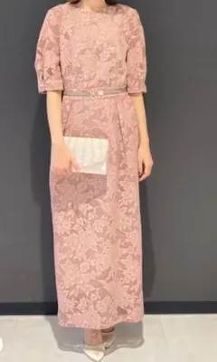 Aimer ジャカードレース袖付きタイトミモレ丈ドレス