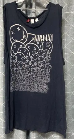Ｈ＆Ｍ　ノースリーブ　NIRVANA ロング丈　タンクトップ　紺色　サイズLのサムネイル