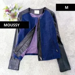 美品【MOUSSY】ラムレザー 袖 異素材切り替え ジャケット MA-1