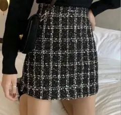 インパン裏地付ツイード台形ミニスカート[cu317]