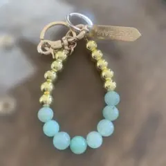 HASHIBAMI天然石 × レザー スマホハンドストラップ ライトグリーン