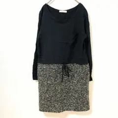 ショコラフィネローブ　カジュアル　長袖ワンピース 黒/グレー　ツイードデザイン