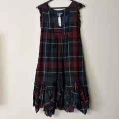 バーバリーブルーレーベル　チェック柄フリル付きノースリーブワンピース　38