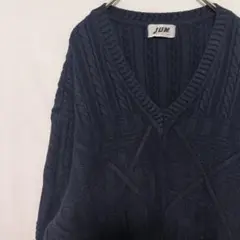 90s JUNMEN 旧タグ Ｖネック セーター ケーブル ニット レトロのサムネイル