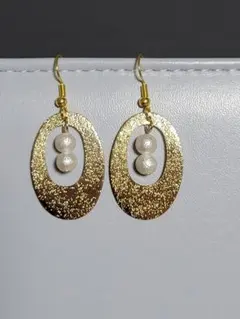 ゴールドプレートとコットン調パールのピアス　イヤリング変更可能